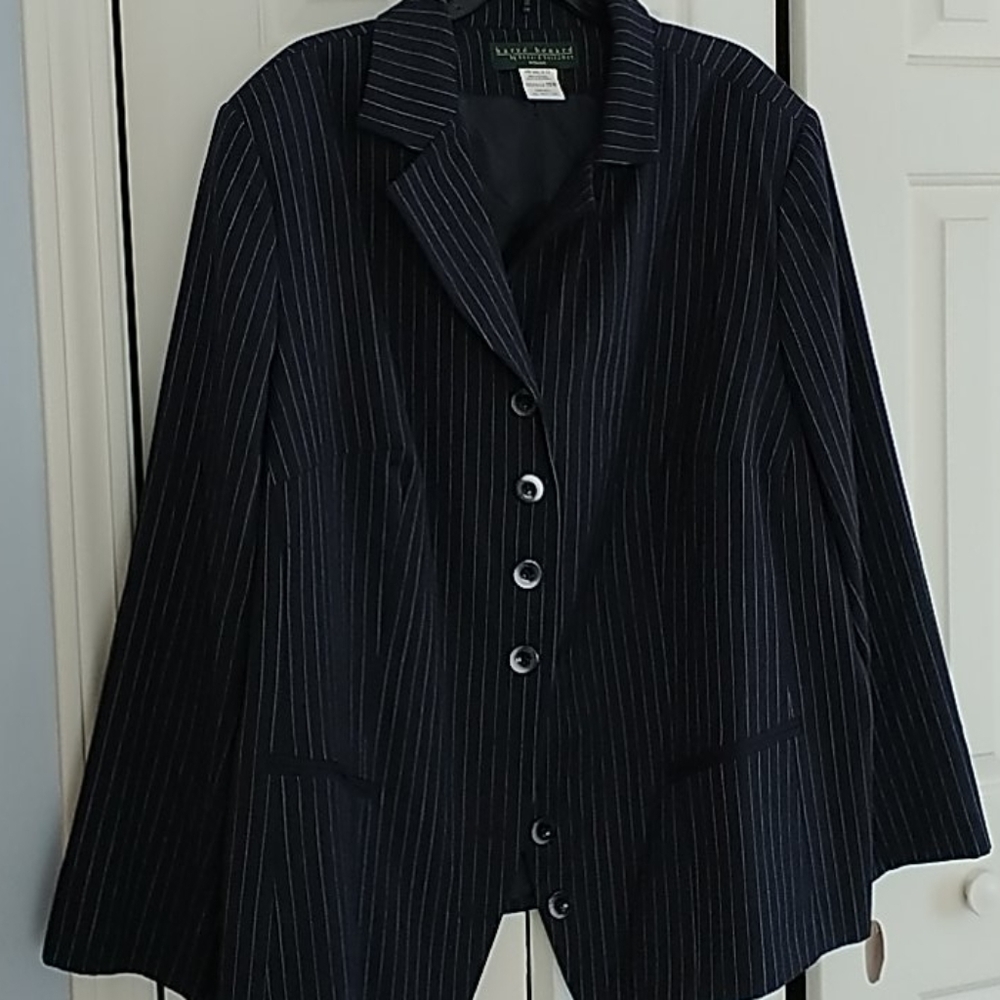 Syms Navy Pinstripe Harve Benard Blazer 26W - Picture 7 of 9